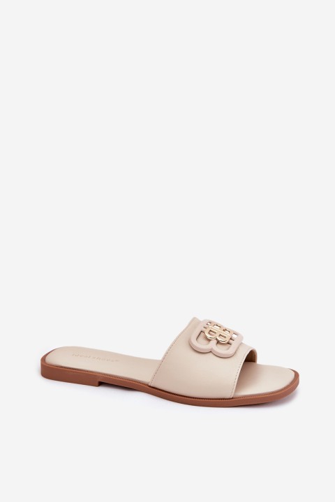 Flat Ladies Sandals With Decorative Detail Beige Nenitta