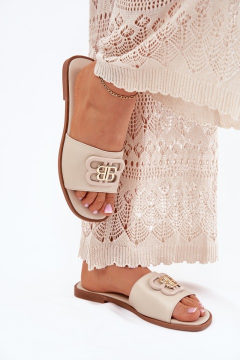 Flat Ladies Sandals With Decorative Detail Beige Nenitta