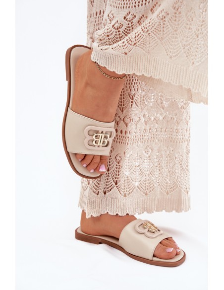 Flat Ladies Sandals With Decorative Detail Beige Nenitta