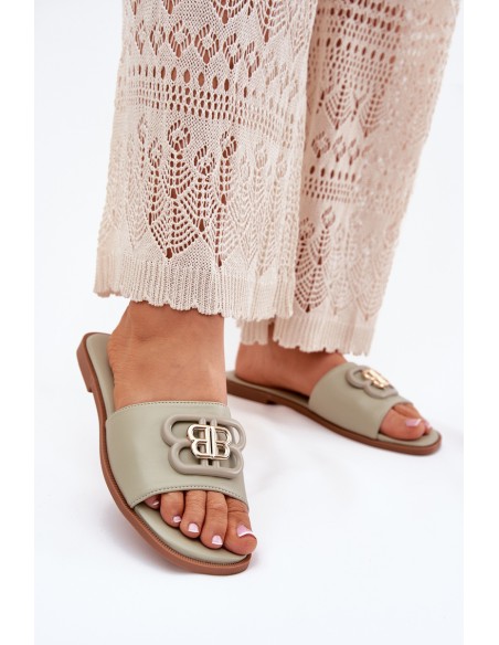 Flat Women's Sandals With Decorative Detail Green Nenitta