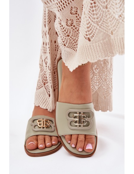 Flat Women's Sandals With Decorative Detail Green Nenitta