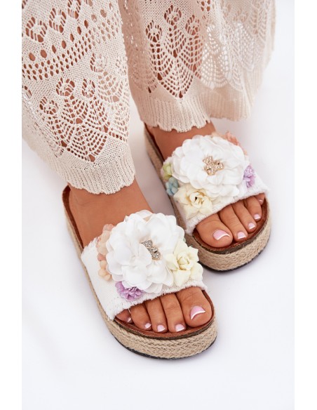 Women's sandals with flowers platform with weaving white Zenvanis