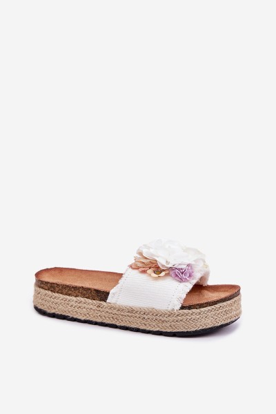 Women's sandals with flowers platform with weaving white Zenvanis 2