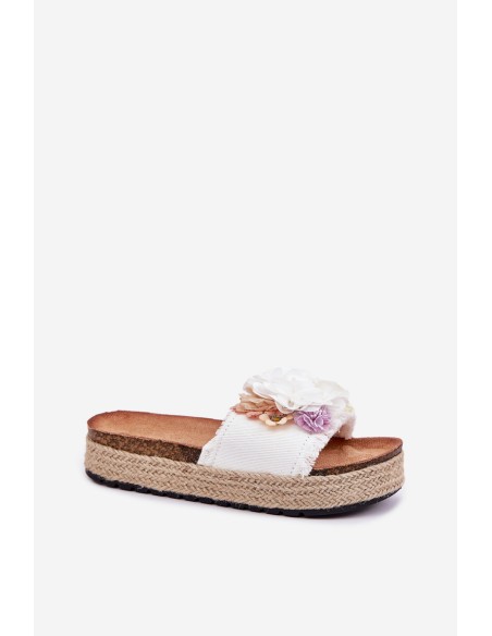 Women's sandals with flowers platform with weaving white Zenvanis