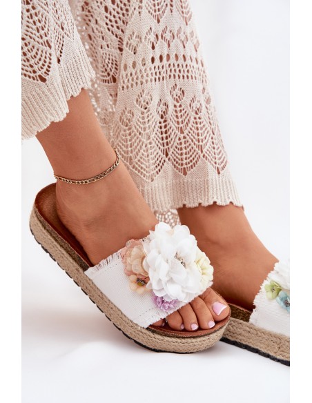 Women's sandals with flowers platform with weaving white Zenvanis