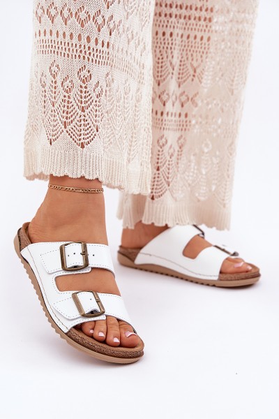 Ladies Leather Slippers With Clear Inblu AA0002KU White