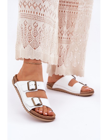 Ladies Leather Slippers With Clear Inblu AA0002KU White