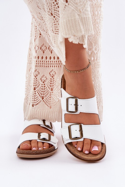 Ladies Leather Slippers With Clear Inblu AA0002KU White