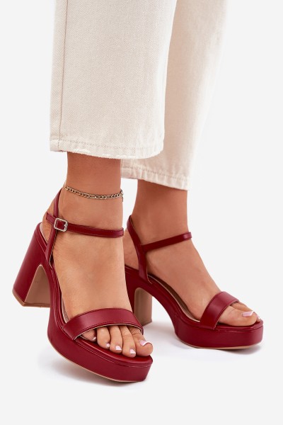 Eco Leather Heeled Sandals Burgundy Lillita 2