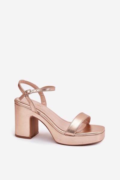 Eco Leather Sandals On Heel Rose Gold Lillita