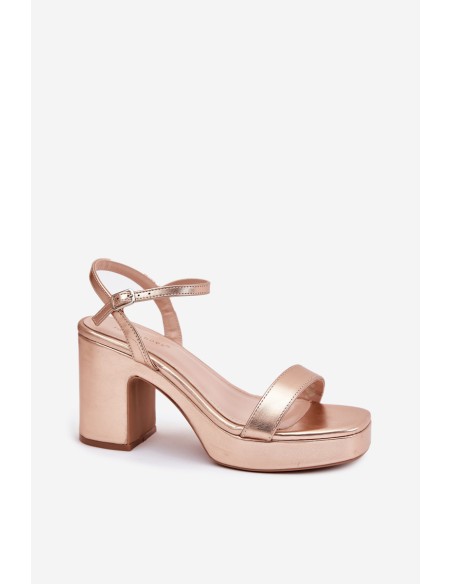 Eco Leather Sandals On Heel Rose Gold Lillita