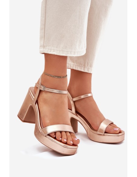 Eco Leather Sandals On Heel Rose Gold Lillita