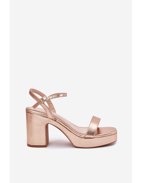 Eco Leather Sandals On Heel Rose Gold Lillita