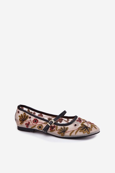 Ballet Flats With Embroidery And Strap Black Lilindraen