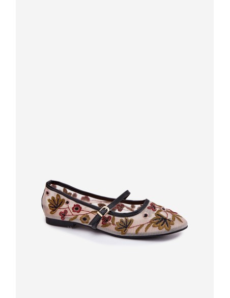 Ballet Flats With Embroidery And Strap Black Lilindraen
