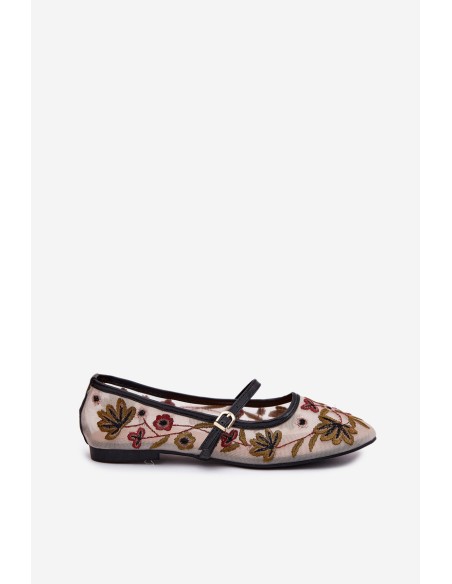 Ballet Flats With Embroidery And Strap Black Lilindraen