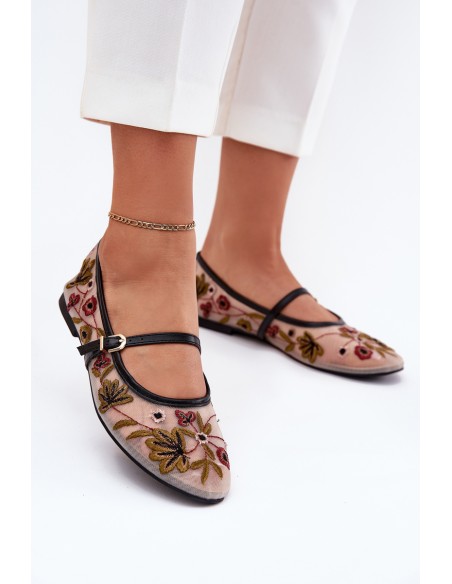 Baleto bateliai su siuvinėjimu ir dirželiu, juodi, Lilindraen