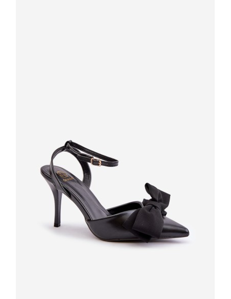 Eco Leather Heels With Bow Black Volamia