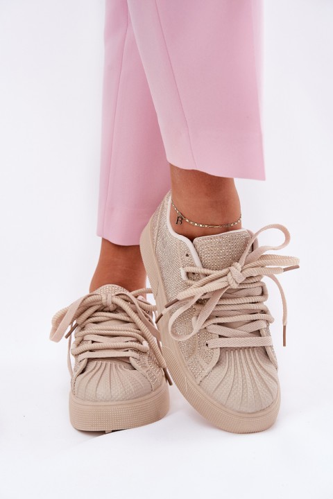 Women's sneakers with decoration on platform beige Eanneth