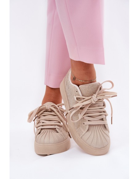 Women's sneakers with decoration on platform beige Eanneth