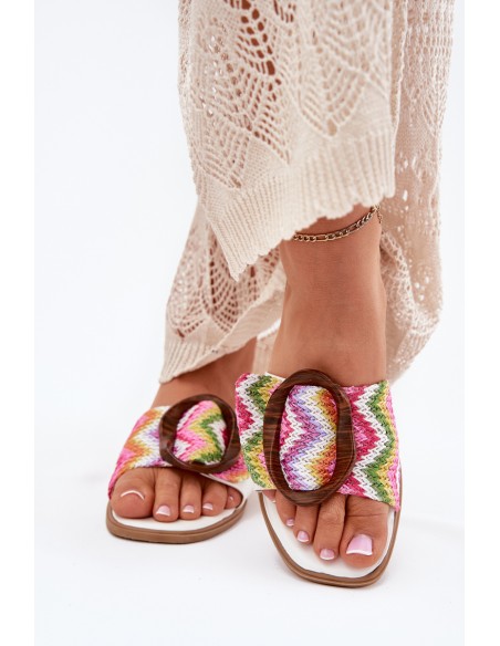 Women's Flat Sandals With Decorative Buckle White Luwam