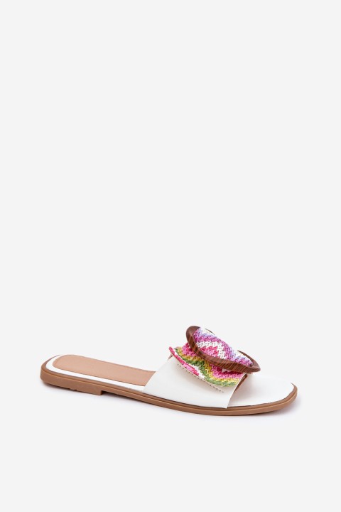 Women's Flat Sandals With Decorative Buckle White Luwam