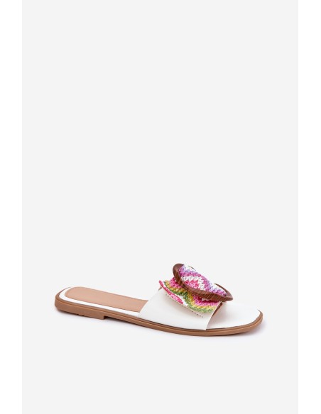 Women's Flat Sandals With Decorative Buckle White Luwam