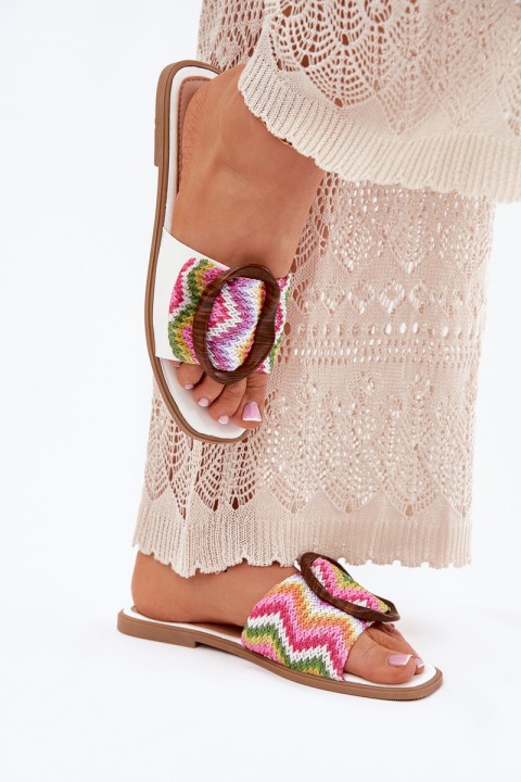 Women's Flat Sandals With Decorative Buckle White Luwam