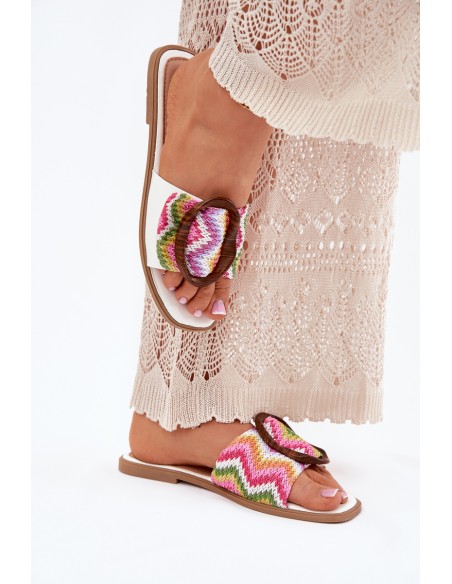 Women's Flat Sandals With Decorative Buckle White Luwam