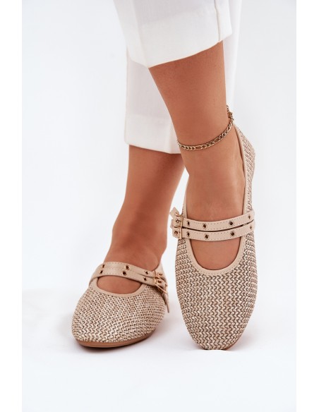 Ballet Flats With Weaving And Straps Beige Partheda