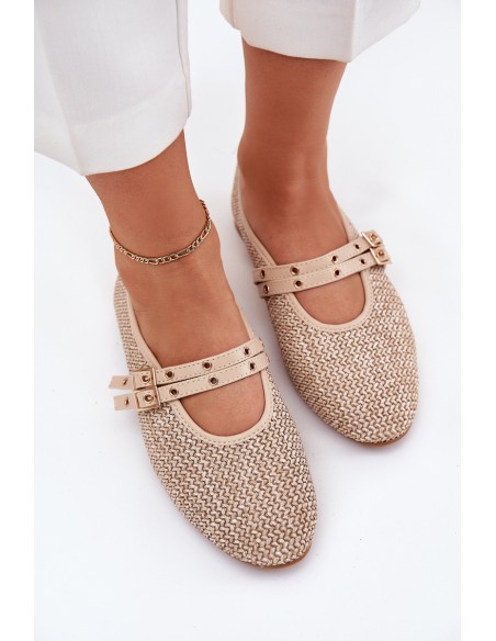 Baleto bateliai su pynimu ir dirželiais smėlio spalvos Partheda