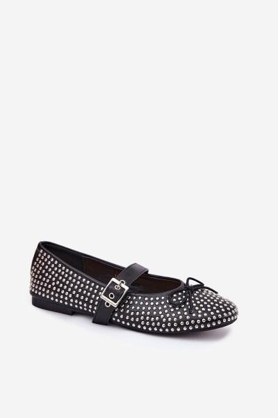 Embellished Ballet Flats With Bow And Strap Black Zdivisa 2
