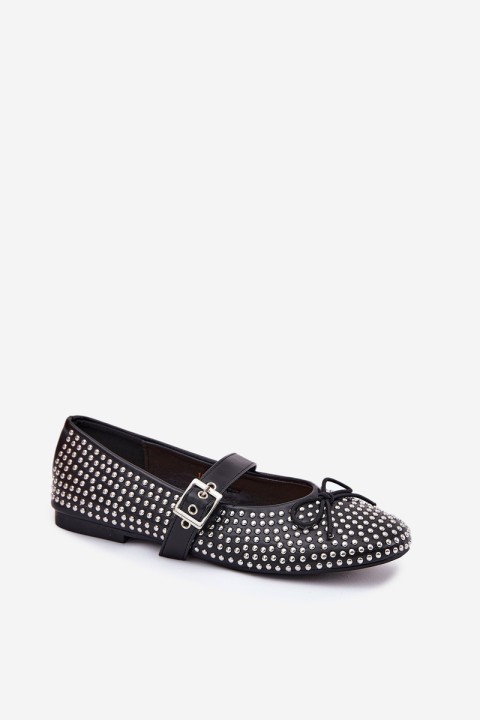 Embellished Ballet Flats With Bow And Strap Black Zdivisa