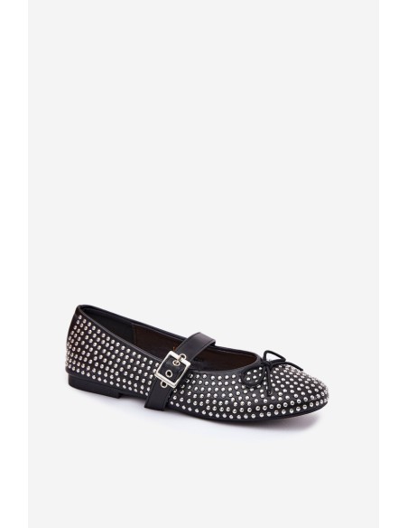 Embellished Ballet Flats With Bow And Strap Black Zdivisa