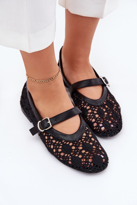 Perforated ballerinas with strap black Orphali