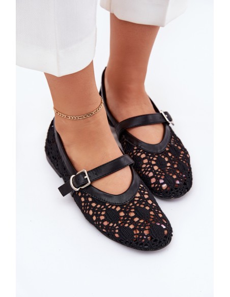 Perforated ballerinas with strap black Orphali