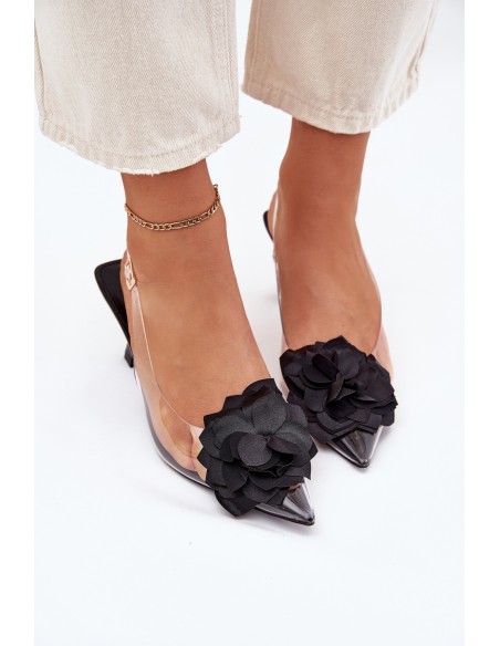 Transparent High Heel Sandals With Decorative Flower Black Risalie