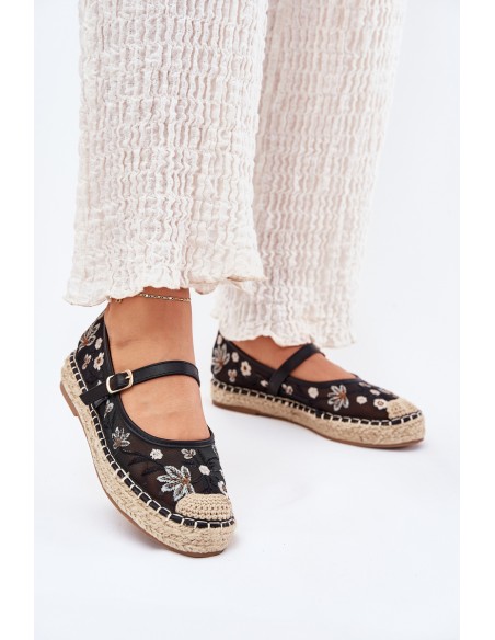 Mesh Espadrilles With Embroidery On Platform Black Laxisa