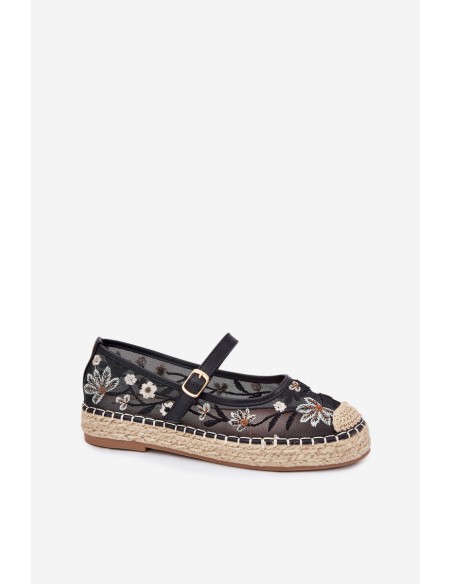 Mesh Espadrilles With Embroidery On Platform Black Laxisa