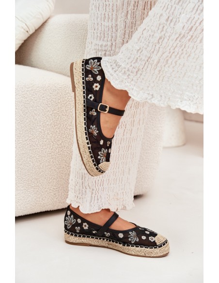 Mesh Espadrilles With Embroidery On Platform Black Laxisa