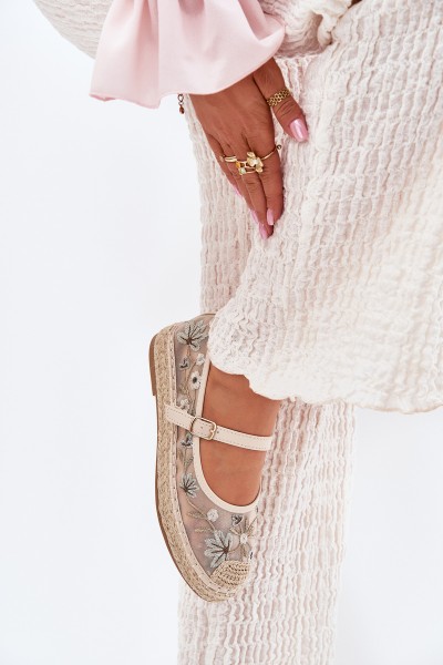Mesh Espadrilles With Embroidery On Platform Beige Laxisa
