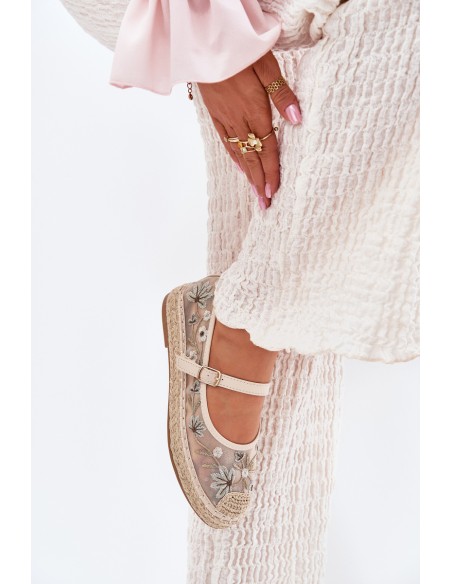 Mesh Espadrilles With Embroidery On Platform Beige Laxisa