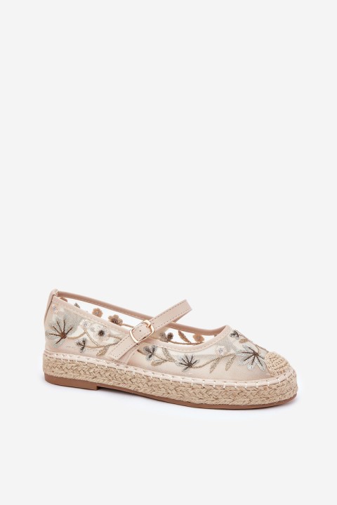 Mesh Espadrilles With Embroidery On Platform Beige Laxisa
