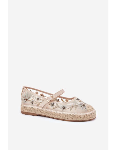 Mesh Espadrilles With Embroidery On Platform Beige Laxisa