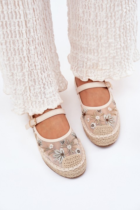Mesh Espadrilles With Embroidery On Platform Beige Laxisa