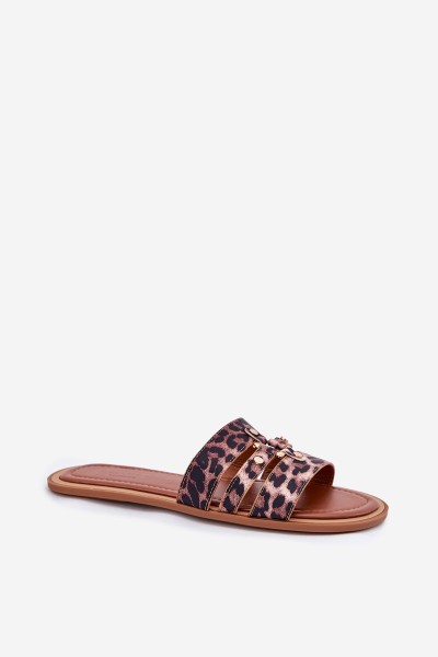 Flat Women's Slippers With Gold Detail Leopard Noroti 2