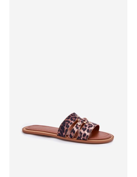 Flat Women's Slippers With Gold Detail Leopard Noroti
