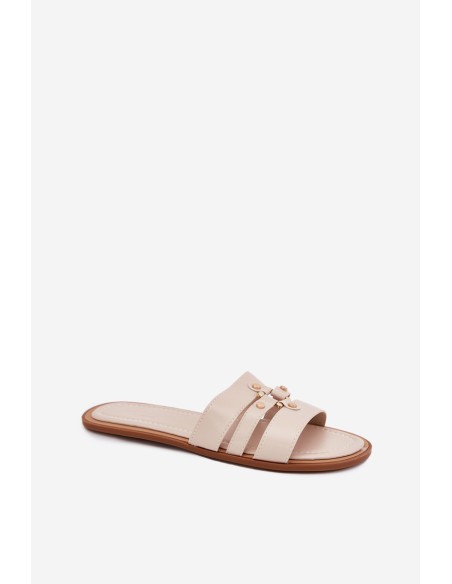 Flat Women's Slippers With Golden Detail Beige Noroti