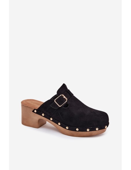 Women's Heeled Slippers With Buckle Black Veldexina