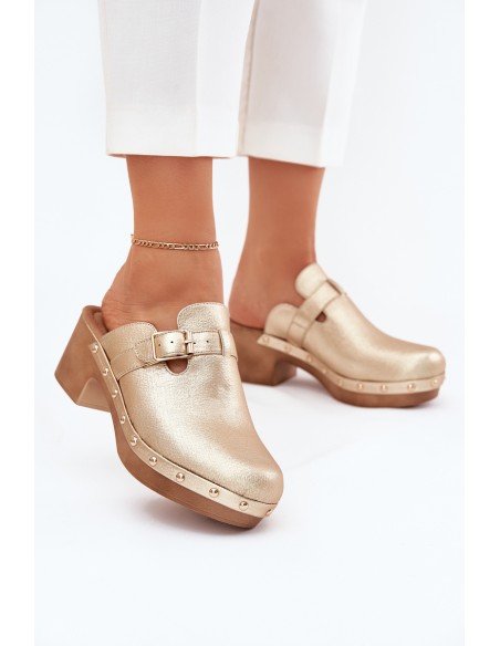 Women's Heeled Sandals With Buckle Gold Veldexina